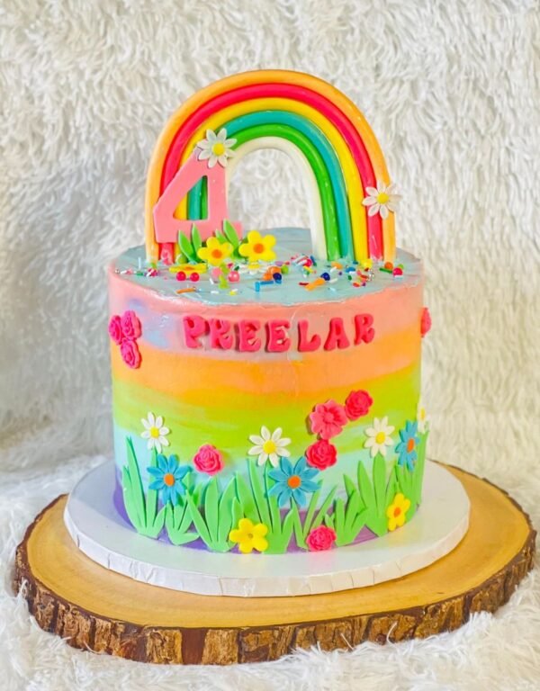 Rainbow and Flowers Cake