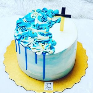 Baptism Cake with Half Drip & Rosettes