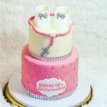 2 Tier shoe and rosary Baptism Cake