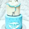 2 Tier shoe and rosary Baptism Cake